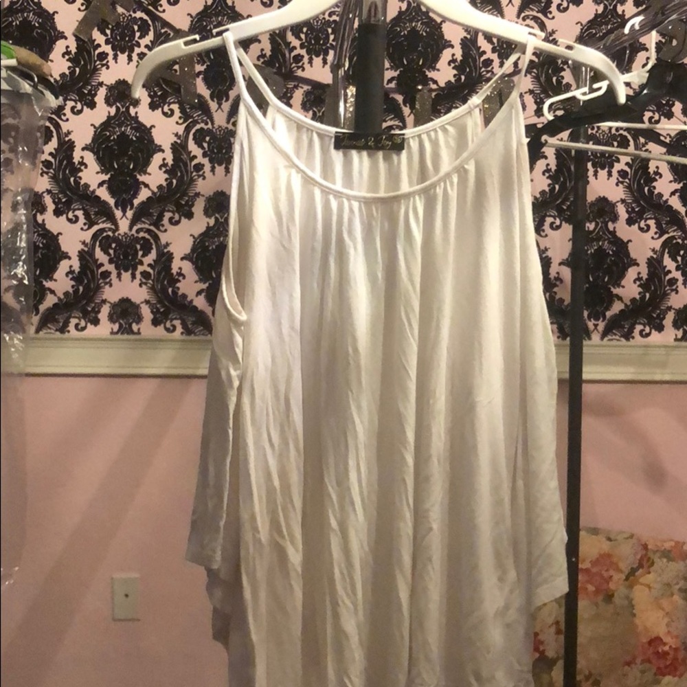 White cotton spandex flowy strappy top
